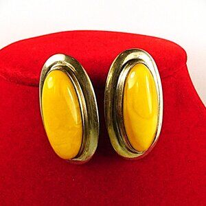 Huge Butterscotch Amber 925 Silver Pierced Clip On Earrings - Rare Collectible